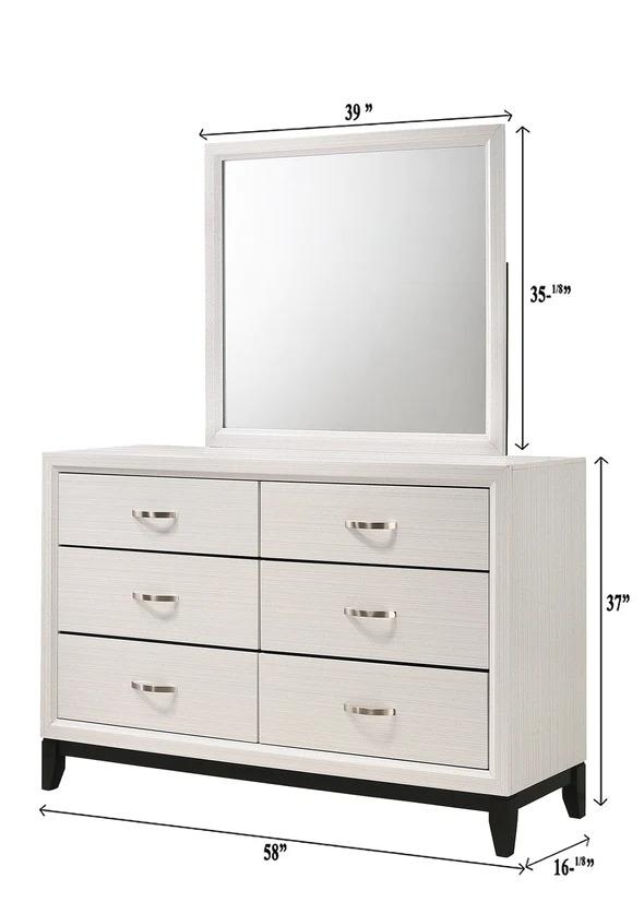 Panel Bed, Dresser, mirror, and nightstand in white finish